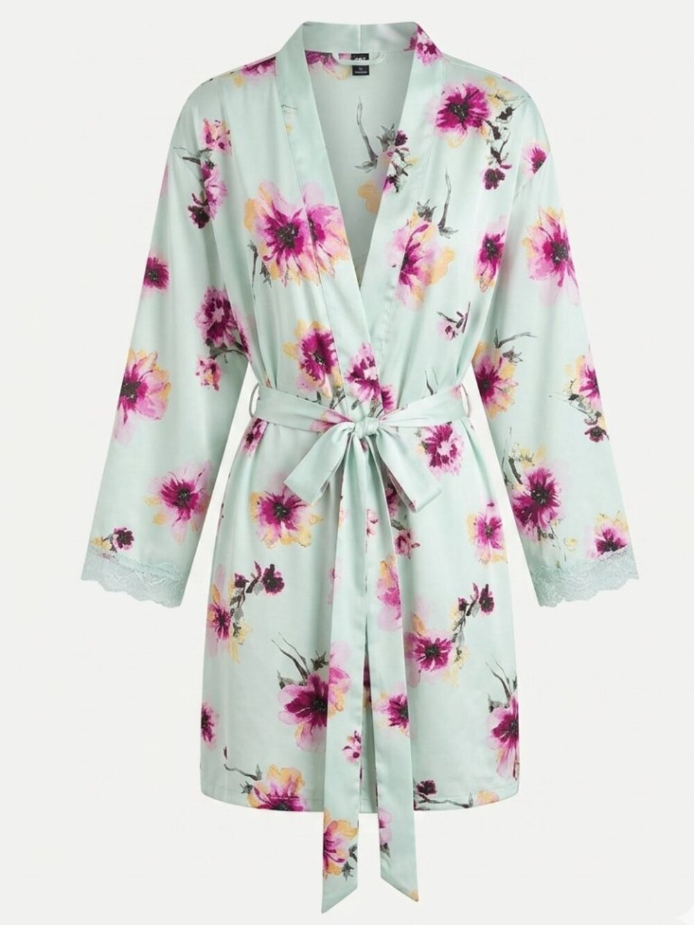 NWOT I.N.C. Floral Robe Lace Kimono Wrap Loungewear Green Pink L Loungewear